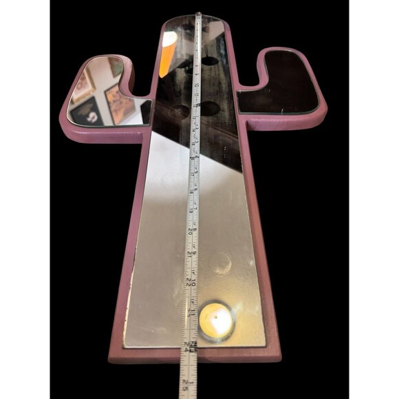 Vintage 90s Cactus Shaped 24.5” T Mirror wooden pink Read by Jaime Rice - Picture 3 of 10